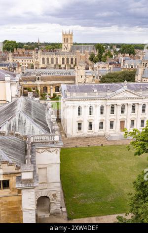 Cambridge view; Cambridge skyline seen from the roof of Kings Chapel looking towards the Senate House, Trinity and St Johns colleges, Cambridge UK Stock Photo