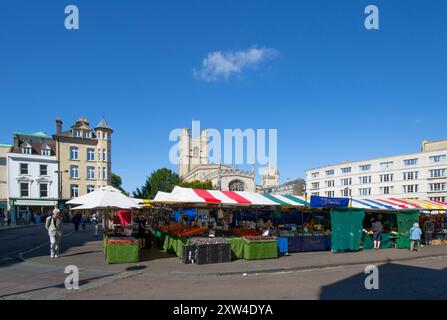 Market Place and St Mary's Church Cambridge Cambridgeshire Stock Photo