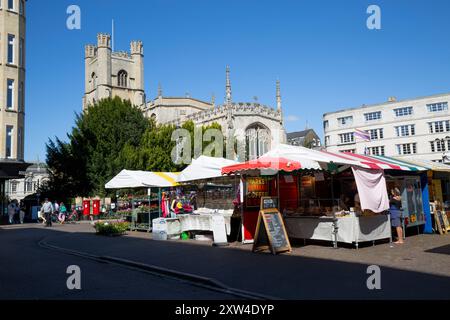 Market Place and St Mary's Church Cambridge Cambridgeshire Stock Photo