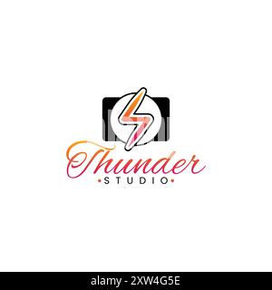 Creative Photography Logo with Thunderbolt sign Stock Vector