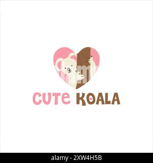 Cute Koala Logo, Heart shape, Pet logo, Animal logo Stock Vector