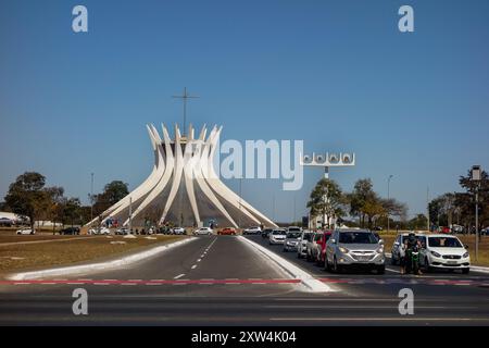 Brasilia, Brazil - Jul 22 2024: Metropolitan Cathedral of Our Lady of Aparecida and cityscape. Stock Photo