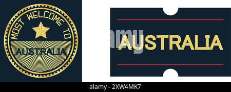 Welcome Australia stamp seal and Sticker, Vector Illustration Abstract Editable image Stock Vector