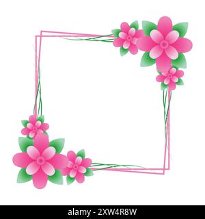 Beautiful Pink Flowers Frame, Invitation Card, Decorative Border Stock Vector