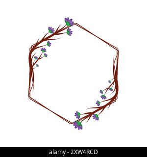 Lavender Flower Hexagon Frame, Border, Invitation Card Stock Vector