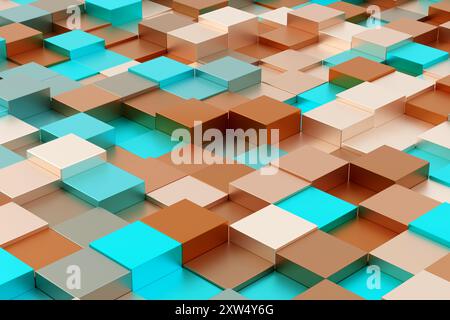 3d rendered abstract blue and beige background with colorful cubes wallpaper Stock Photo