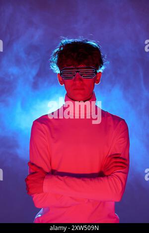 Portrait of Young Man Wearing Futuristic Sunglasses Stock Photo
