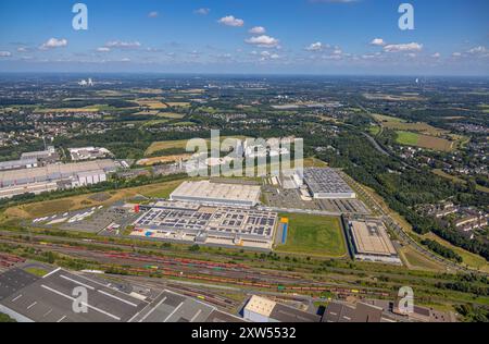 Luftbild, Westfalenhütte Gewerbegebiet, Hoesch Areal, Logistik Zentrum, Blick auf Dortmund, Borsigplatz, Dortmund, Ruhrgebiet, Nordrhein-Westfalen, Deutschland ACHTUNGxMINDESTHONORARx60xEURO *** Aerial view, Westfalenhütte industrial estate, Hoesch Areal, logistics center, view of Dortmund, Borsigplatz, Dortmund, Ruhr area, North Rhine-Westphalia, Germany ATTENTIONxMINDESTHONORARx60xEURO Stock Photo