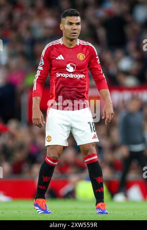 Manchester United midfielder Casemiro (18) during the Manchester United FC v Fulham FC English Premier League match at Old Trafford, Manchester, England, United Kingdom on 16 August 2024 Credit: Every Second Media/Alamy Live News Stock Photo