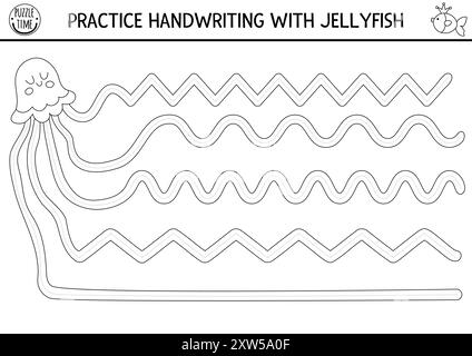 Vector under the sea handwriting practice worksheet. Ocean life ...