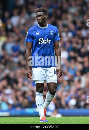 Liverpool, UK. 17th Aug, 2024. Tim Iroegbunam of Everton during the Premier League match Everton vs Brighton and Hove Albion at Goodison Park, Liverpool, United Kingdom, 17th August 2024 (Photo by Cody Froggatt/News Images) in Liverpool, United Kingdom on 8/17/2024. (Photo by Cody Froggatt/News Images/Sipa USA) Credit: Sipa USA/Alamy Live News Stock Photo