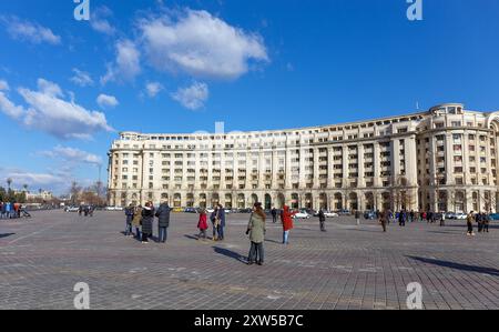 Piata Constitutiei in Bucharest. Also known as Palace Square, is one of the largest squares in the center of Bucharest, Romania. Stock Photo