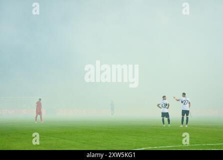 FCB fans with pyrotech in the round of 16 first leg match FC BAYERN ...