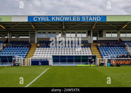 A general view of the Cyril Knowles Stand during the Vanarama National League match between Hartlepool United and Southend United at Victoria Park, Hartlepool on Saturday 17th August 2024. (Photo: Mark Fletcher | MI News) Credit: MI News & Sport /Alamy Live News Stock Photo