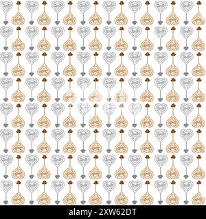 Antique forged, ornate key. Simple seamless pattern on a white background. Vector illustration. Stock Vector