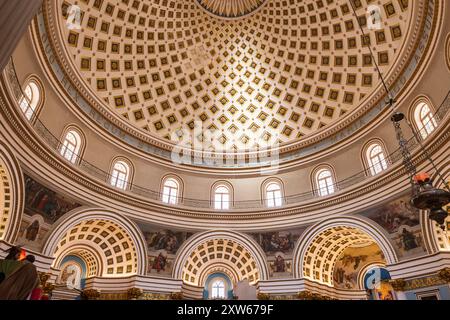 23 Mar 2023. Malta, Mosta. The Sanctuary Basilica of the Assumption of Our Lady, or Rotunda of Mosta, 17th century Catholic church. Interior. View of Stock Photo