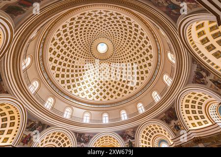 23 Mar 2023. Malta, Mosta. The Sanctuary Basilica of the Assumption of Our Lady, or Rotunda of Mosta, 17th century Catholic church. Interior. View of Stock Photo