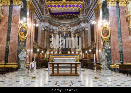 25 Mar 2023. Malta, Mdina. The Metropolitan Cathedral of Saint Paul, commonly known as St Paul's Cathedral or the Mdina Cathedral. Main altar. Stock Photo