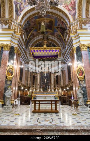 25 Mar 2023. Malta, Mdina. The Metropolitan Cathedral of Saint Paul, commonly known as St Paul's Cathedral or the Mdina Cathedral. Main altar. Stock Photo