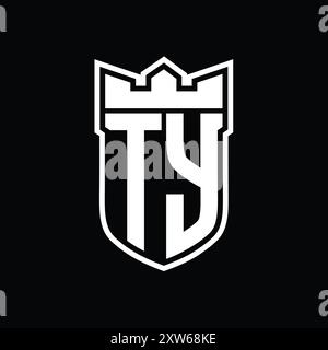 TY Letter logo with shield shape with geometric crown inside black ...
