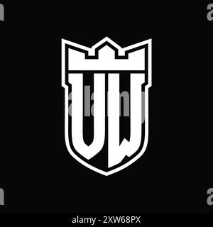 VW Letter logo with shield shape with geometric crown inside black ...
