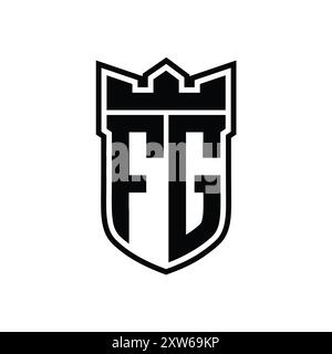 FG Letter logo with shield shape with geometric crown inside white ...