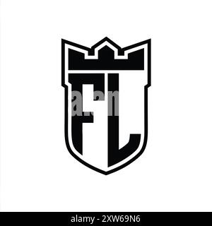 FL Letter logo with shield shape with geometric crown inside white ...