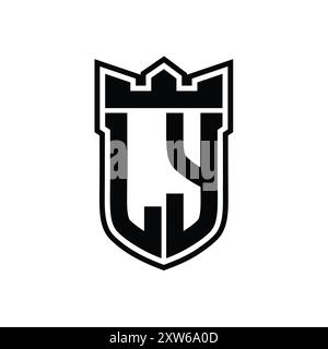 LY Letter logo with shield shape with geometric crown inside black outline on white background template design Stock Photo