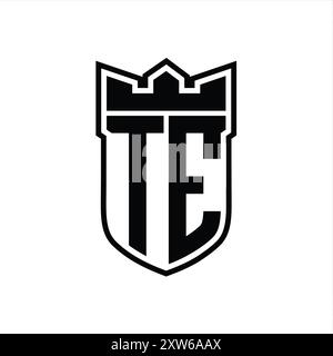TE Letter logo with abstract shield shape with square black outline on ...