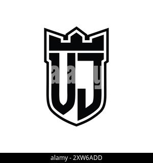 VJ Letter logo with abstract shield shape with square black outline on ...