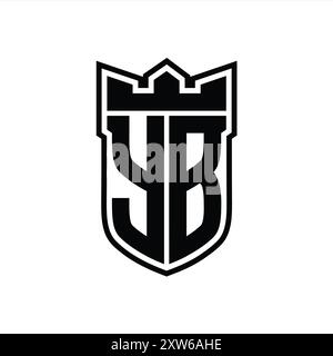 YB Letter logo with shield shape with geometric crown inside black outline on white background template design Stock Photo