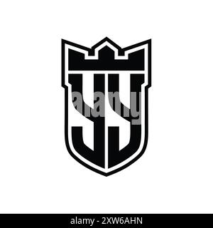 YY Letter logo with abstract shield shape with square black outline on ...