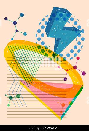 Geometric shapes. Object in trendy riso graph design. Geometry elements abstract risograph print texture style. Stock Vector