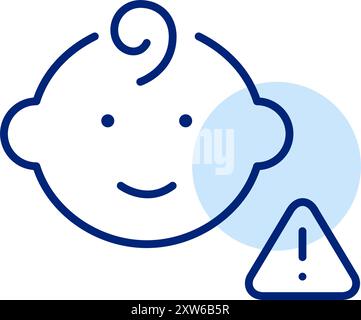 Baby and exclamation mark safety warning. Not safe for infants. Pixel perfect, editable stroke vector icon Stock Vector
