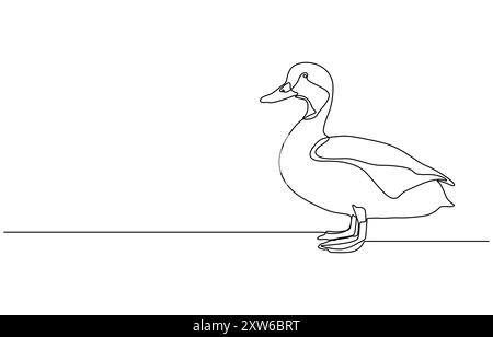 Duck single continuous one line out line vector art drawing Stock Vector