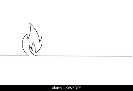 Continuous bonfire drawing single line art, Continuous one line drawing of fire flame. One line drawing illustration of fire. Stock Vector
