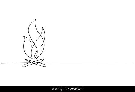 Continuous bonfire drawing single line art, Continuous one line drawing of fire flame. One line drawing illustration of fire. Stock Vector