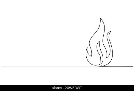 Continuous bonfire drawing single line art, Continuous one line drawing of fire flame. One line drawing illustration of fire. Stock Vector