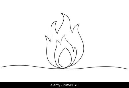 Continuous bonfire drawing single line art, Continuous one line drawing of fire flame. One line drawing illustration of fire. Stock Vector