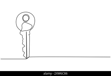 Key single line vector one continuous line drawing of key key line Design,Continuous single line art drawing of lock key outline vector illustration Stock Vector