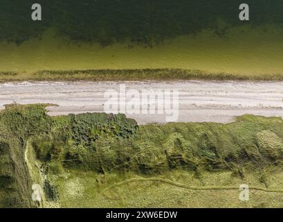 Aerial view of the beach at Naesbydale on the Limfjord along the west coast of Jutland, northern Denmark Stock Photo