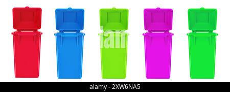 Set large plastic bin isolated on white background. Garbage containers with a lid. Concept of cleaning, waste separation, and public hygiene. File con Stock Photo