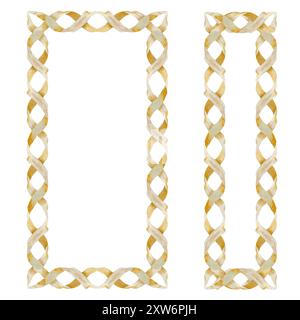 Paper ribbon frames for decorative texts. Watercolor illustration of a rectangle frame isolated on a white background. Vintage woven paper ribbon orna Stock Photo