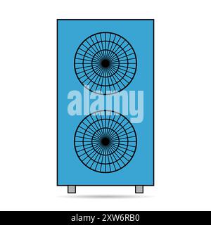 Heat pump air source shadow icon, cooling electric system machine, cool web vector illustration . Stock Vector
