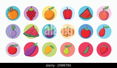 Fruit collection Illustration Icon Fruit Object clipart cartoon concept Isolated artwork Stock Vector