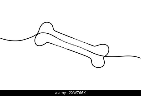 Continuous one line drawing of bone bone line art vector illustration.  Line art of dog bone. Stock Vector