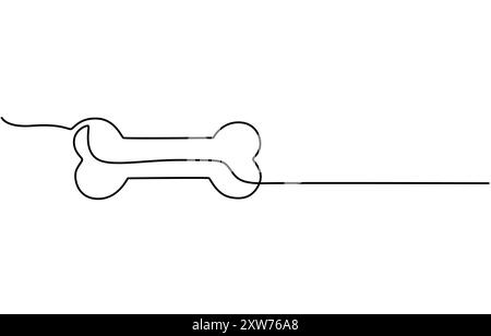 Continuous one line drawing of bone bone line art vector illustration.  Line art of dog bone. Stock Vector