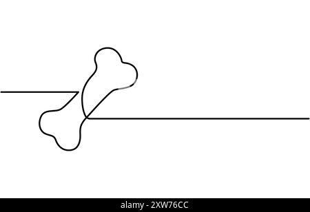 Continuous one line drawing of bone bone line art vector illustration.  Line art of dog bone. Stock Vector