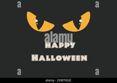 Happy Halloween. horizontal Retro Poster. Yellow evil cat eyes and black background. vector Stock Vector