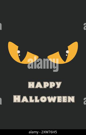Happy Halloween. Retro poster. Yellow evil cat eyes and black background. Vector illustrator Stock Vector